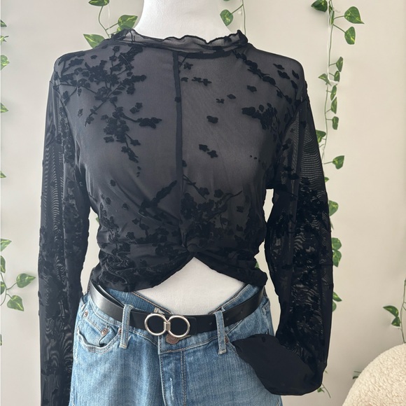 Black Sheer Floral Top - Picture 5 of 8